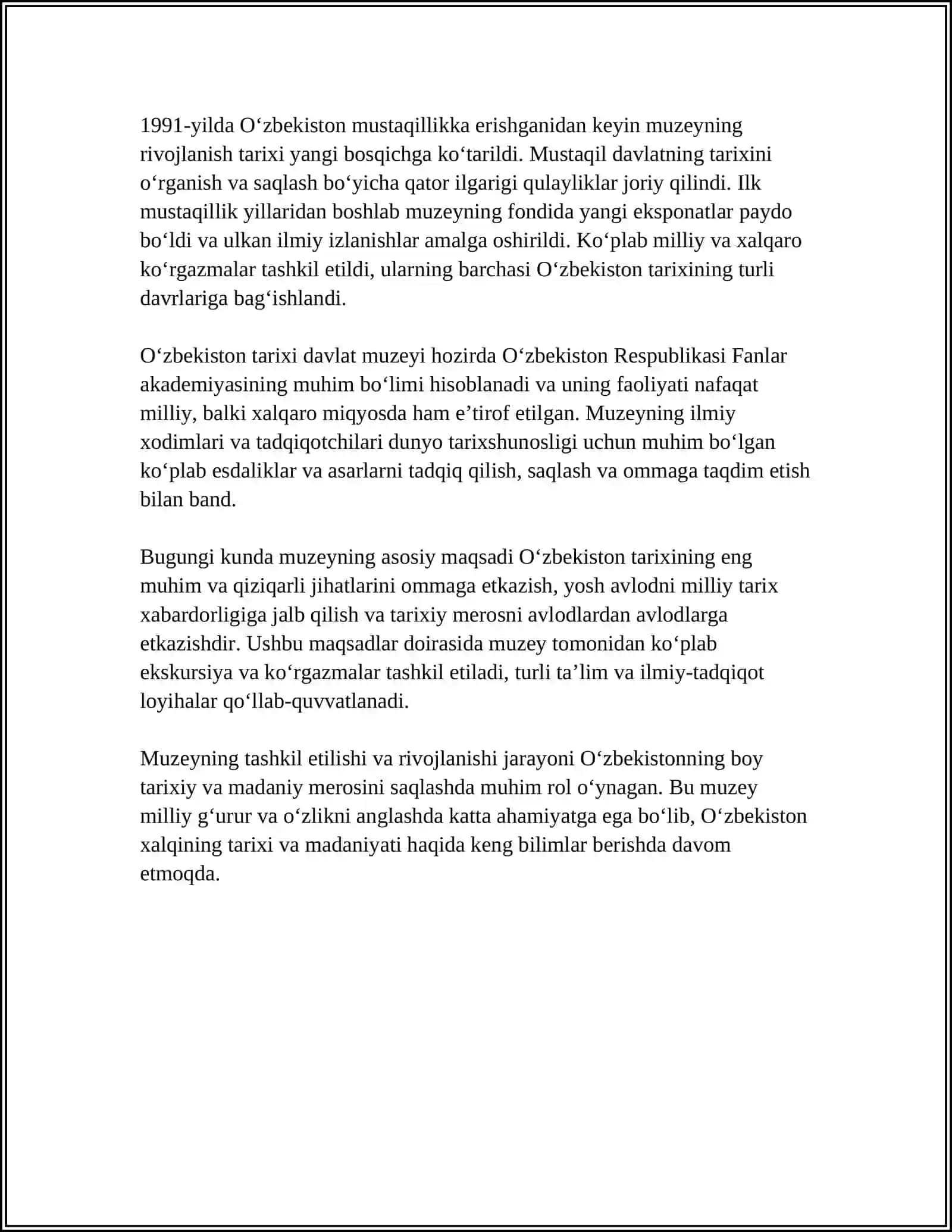 OʻZBEKISTON TARIXI DAVLAT MUZEYI HAQIDA MAʼLUMOT 4