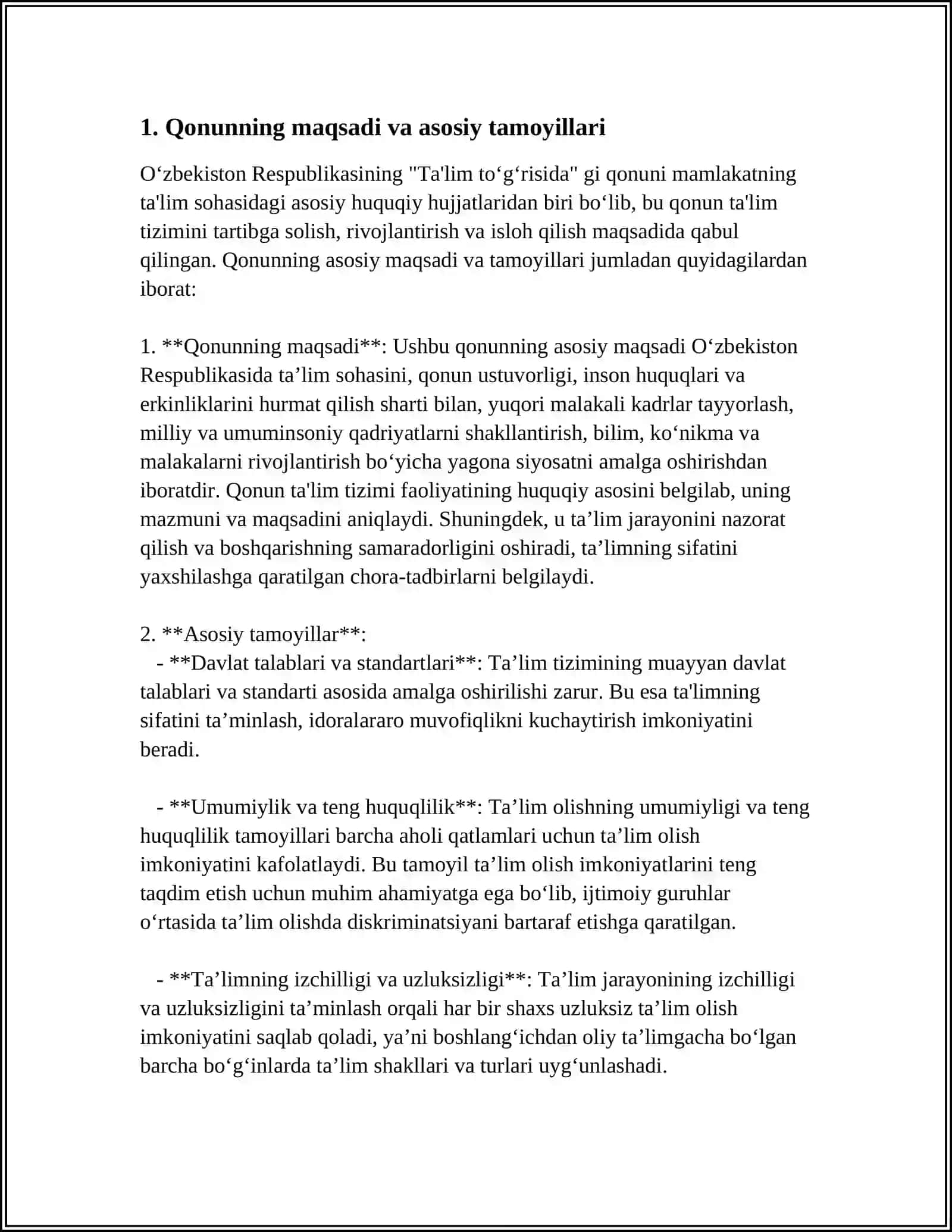 OʻZBEKISTON RESPUBLIKASI "TA'LIM TOʻGʻRISIDA" GI QONUN MOHIYATI 4
