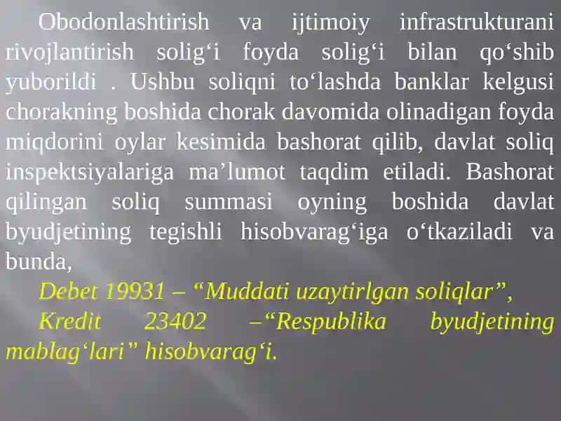 BANKLARDA SOLIQLAR VA MAJBURIY TO‘LOVLAR HISOBI 4