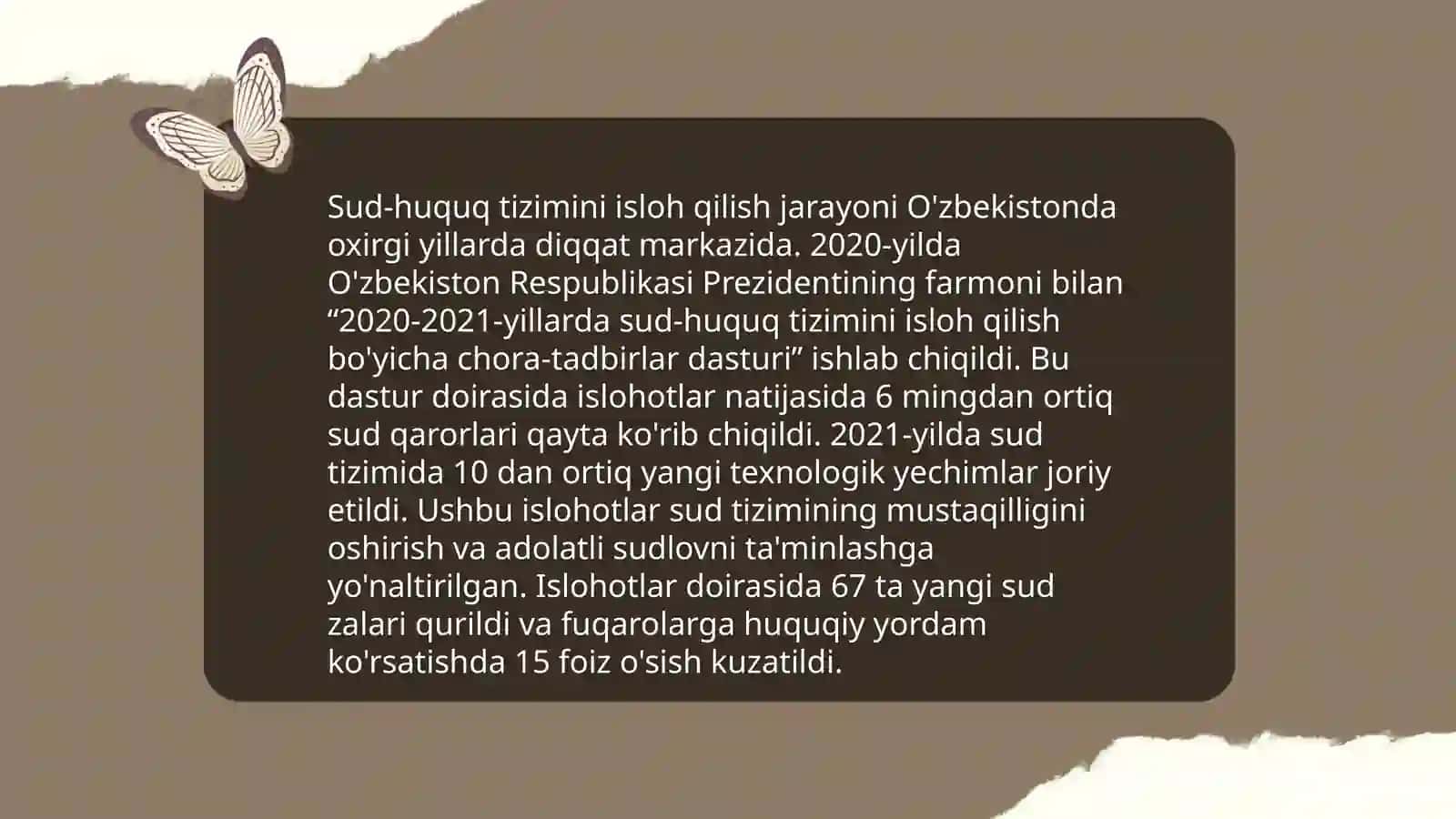 Yangi O'zbekistonda Prezident SH. M. Mirziyoyev rahbarligi va tashabbusi ostida amalga oshirilayotgan islohotlar 4