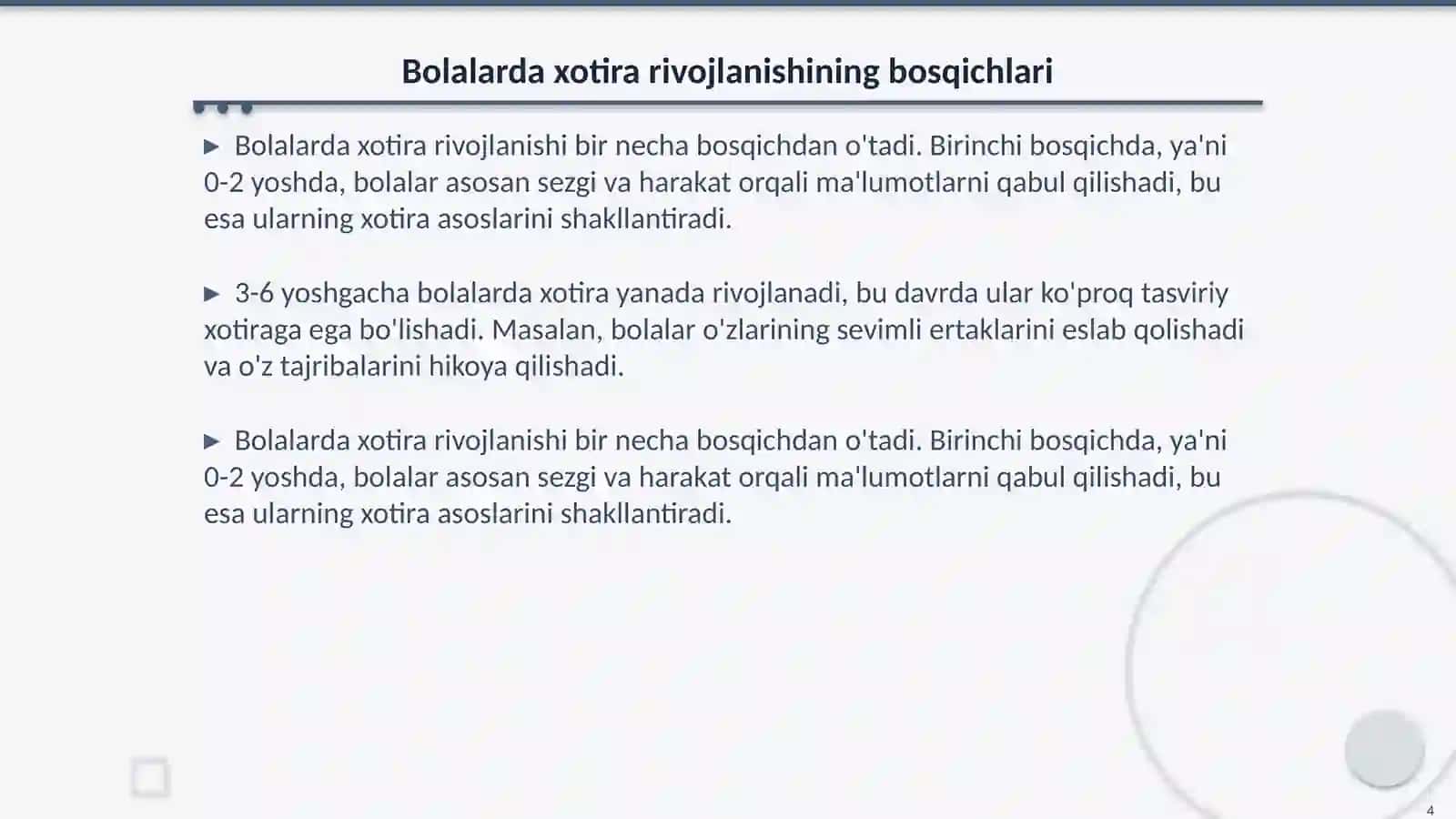 Bolada xotiraning yetakchi turini aniqlash 4
