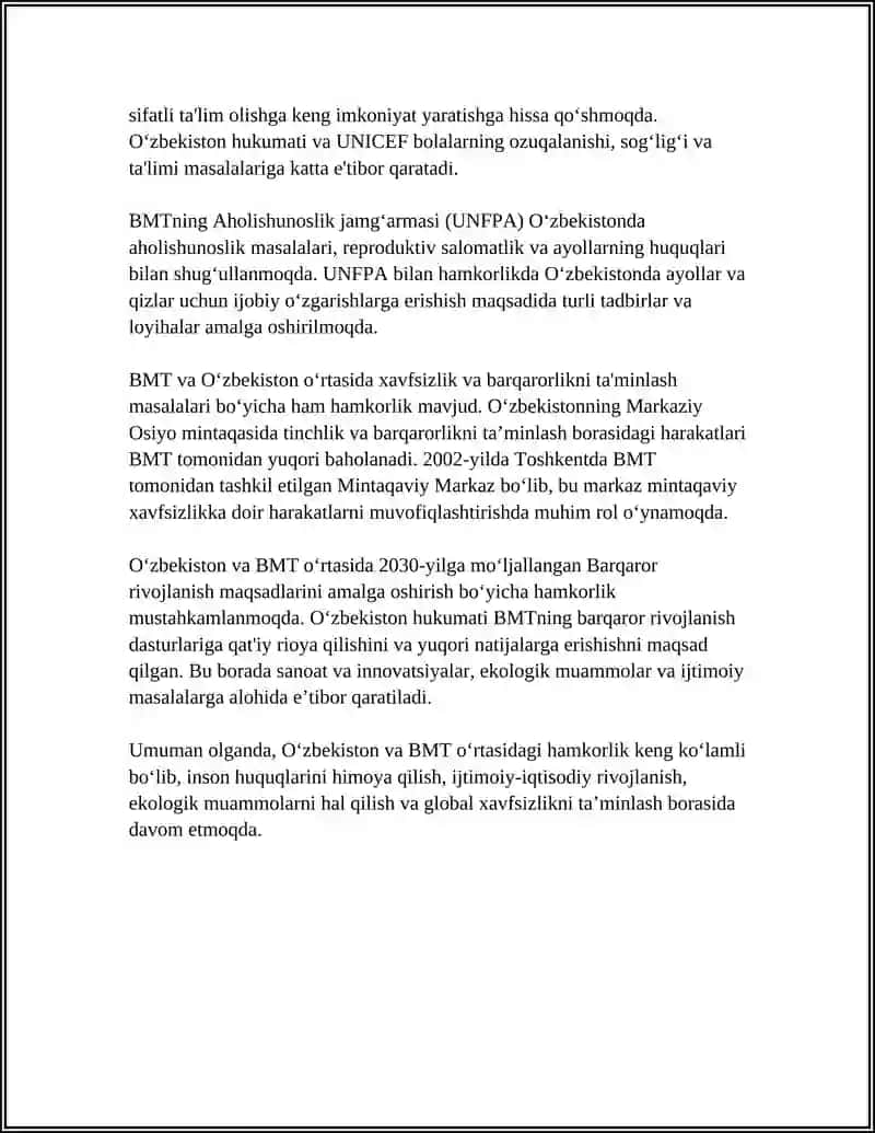 O'ZBEKISTONNING XALQARO TASHKILOTLARI BILAN HAMKORLIK ALOQALARI 4