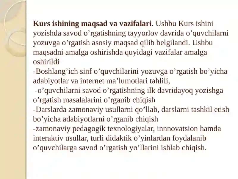 Savodo’rgatishning tayyorlov daryozuvdarslaridan foydalanish 4