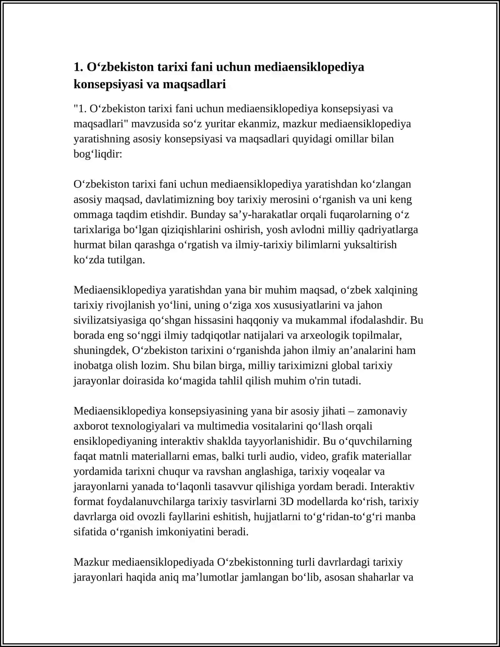 OʻZBEKISTON TARIXI FANI DOIRASIDA MEDIAENSIKLOPEDIYA TUZISH 4