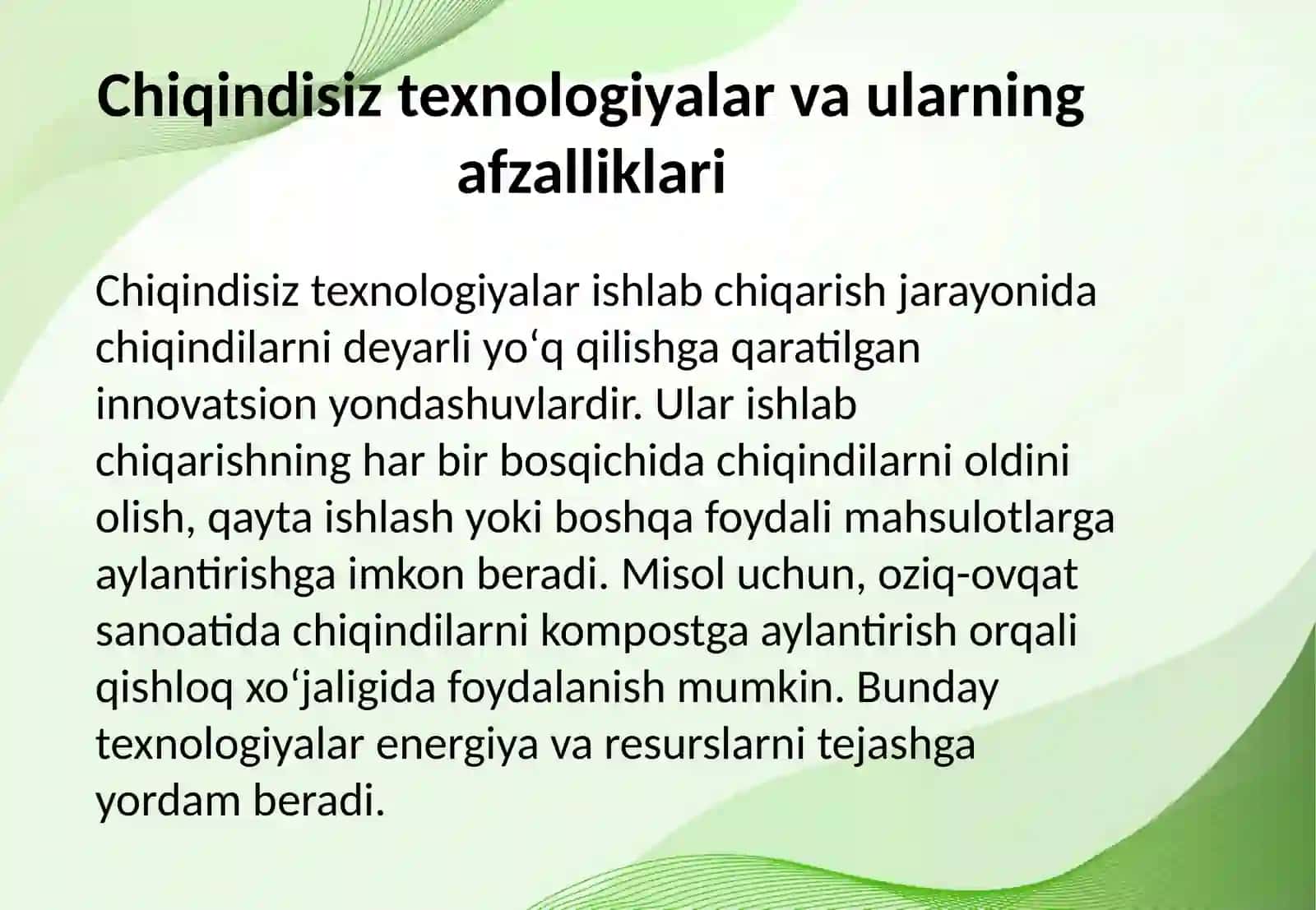 Kam chiqindili va chiqindisiz texnologiyalar 4
