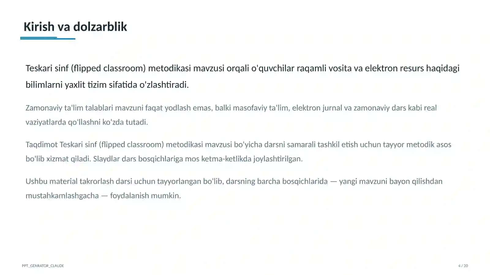 Teskari sinf (flipped classroom) metodikasi 4