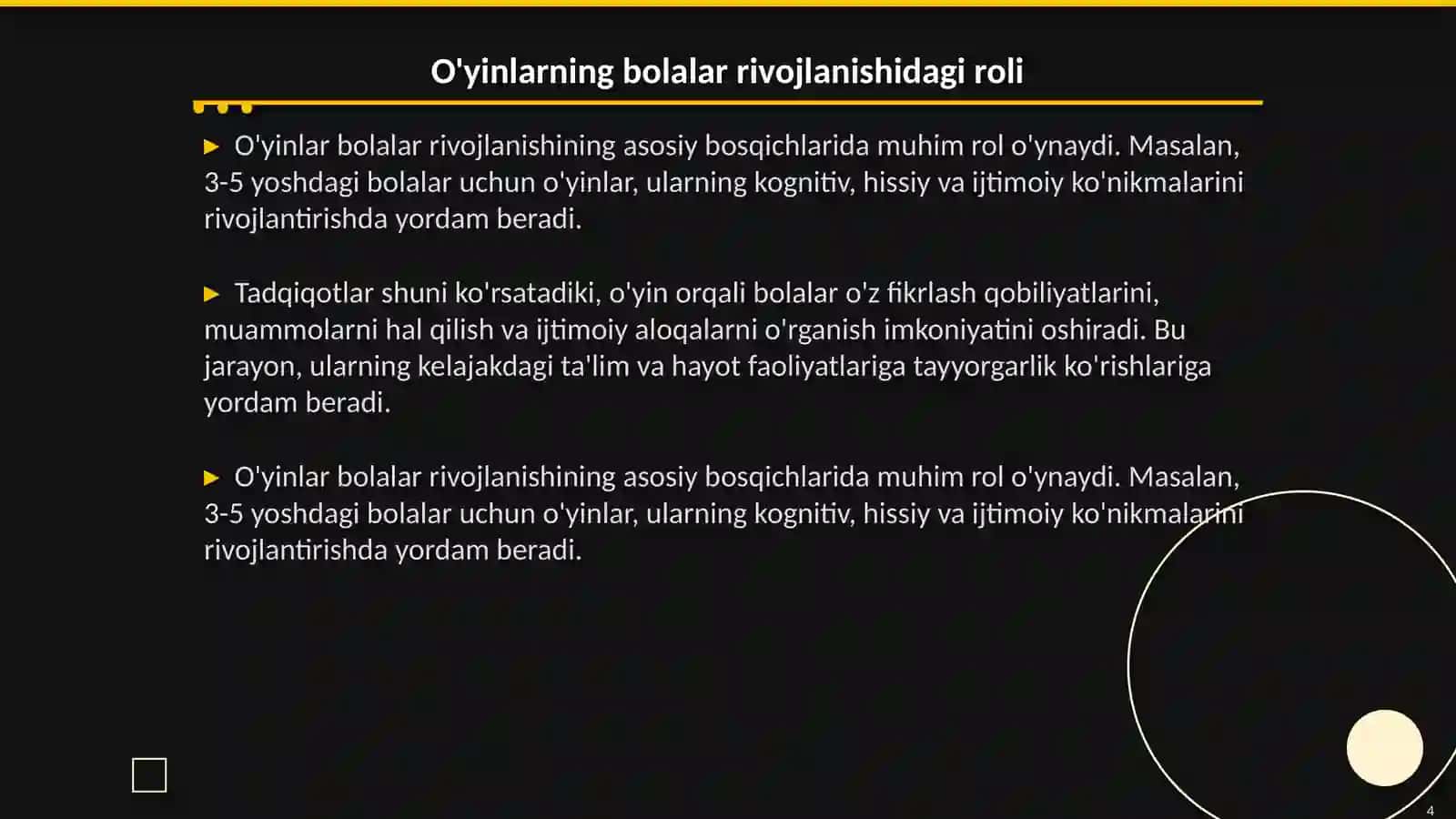 O'yin maktabgacha tarbiya yoshida yetakchi faoliyat sifatida 4