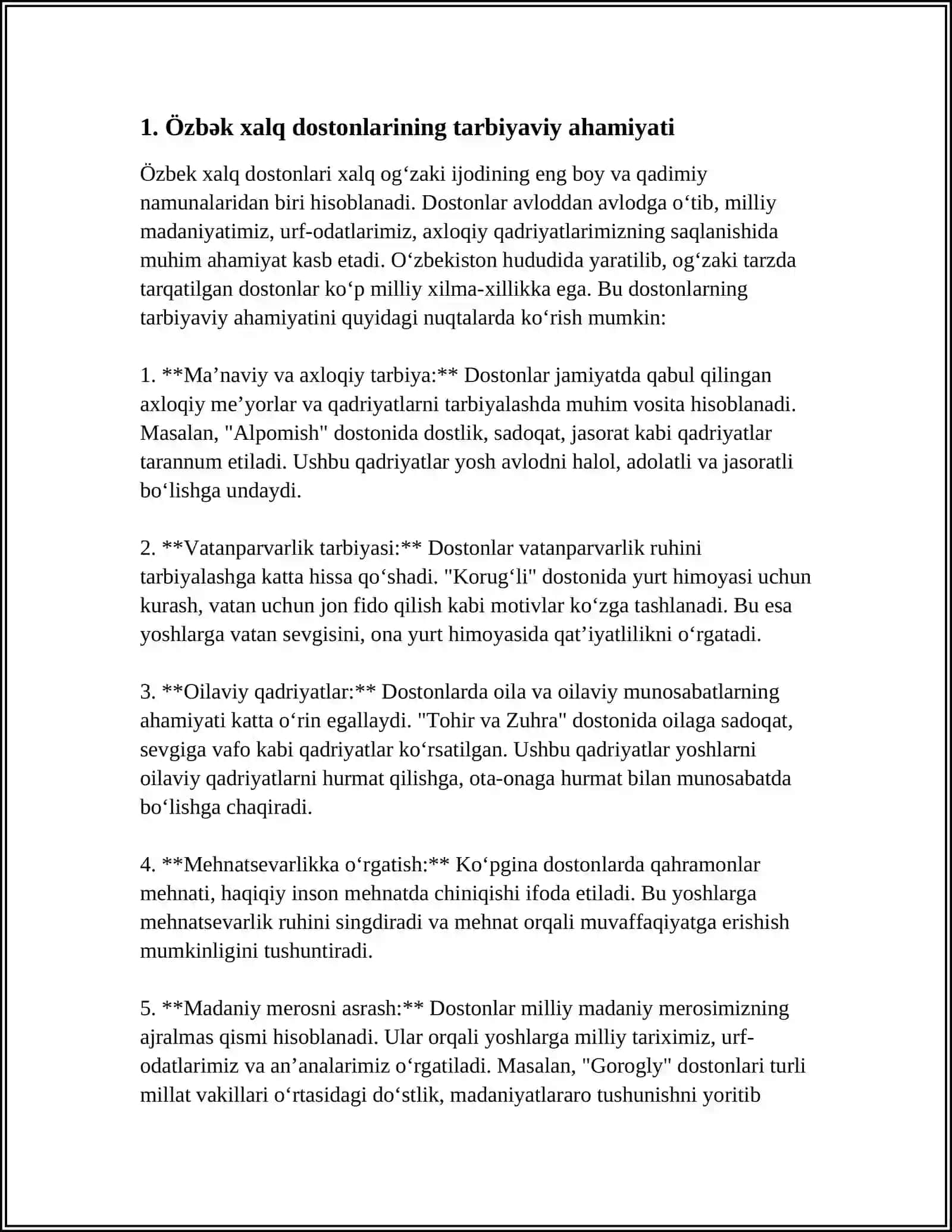 Özbək xalq dostonlarining tarbiyaviy ahamiyati 4