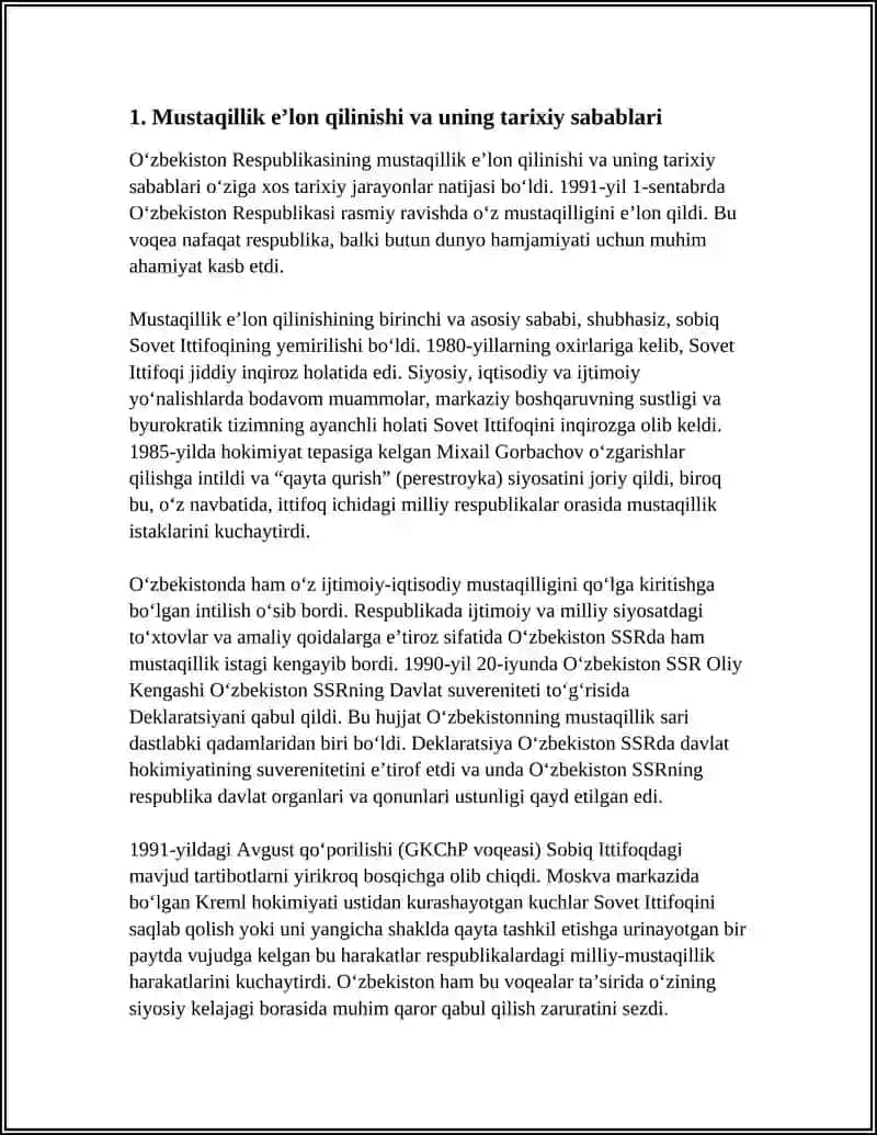 MUSTAQIL OʻZBEKISTON RESPUBLIKASI TASHKIL TOPISHINING TARIXIY AHAMIYATI 4