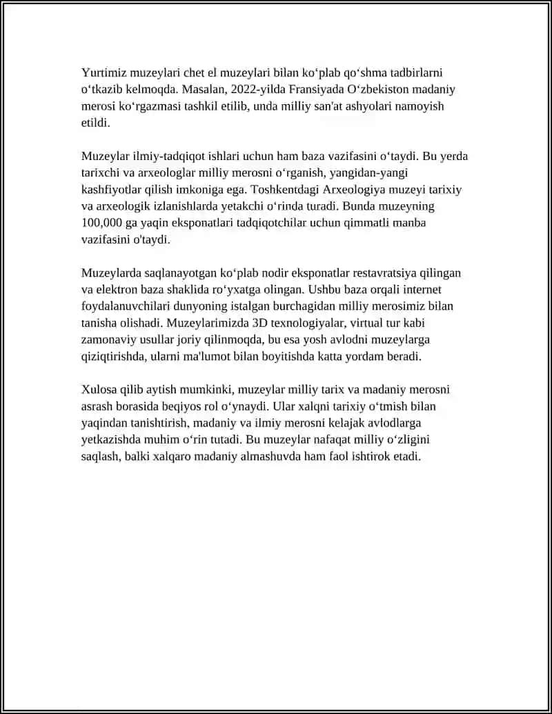 O‘ZBEKISTONDA MUZEYLARNING TUTGAN OʻRNI 4