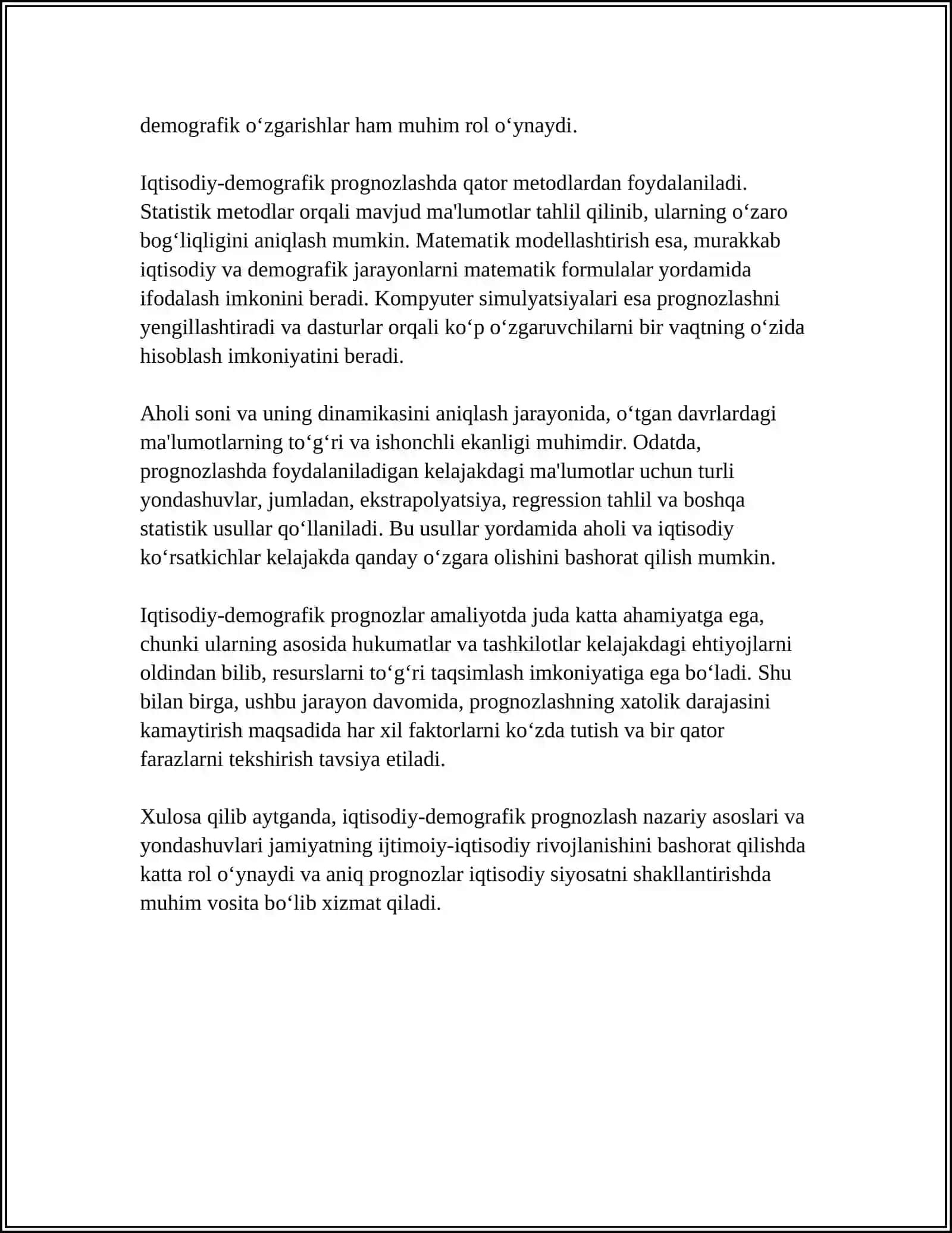 IQTISODIY DEMOGRAFIK PROGNOZLASH: METODLAR VA YONDASHUVLAR 4