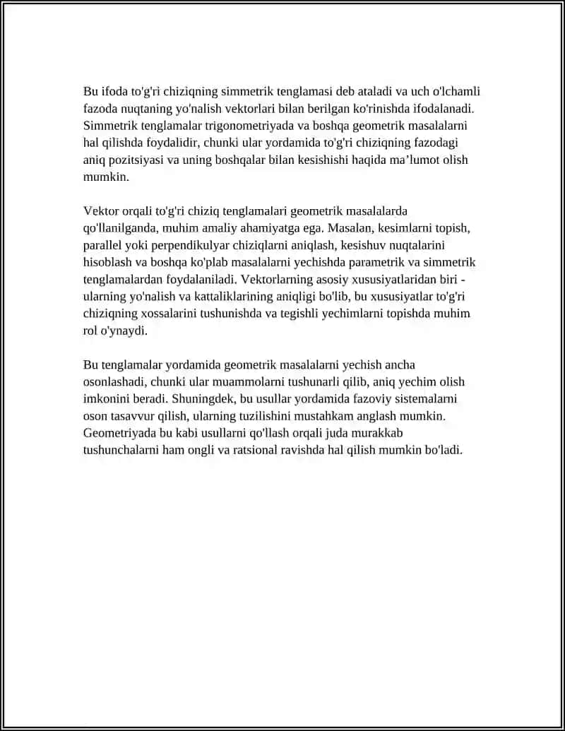 Vektorlar yordamida to'g'ri chiziq va tekislik 4