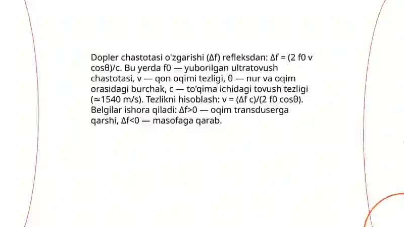 Dopler effekti. Qon oqimi tezligini aniqlash 4