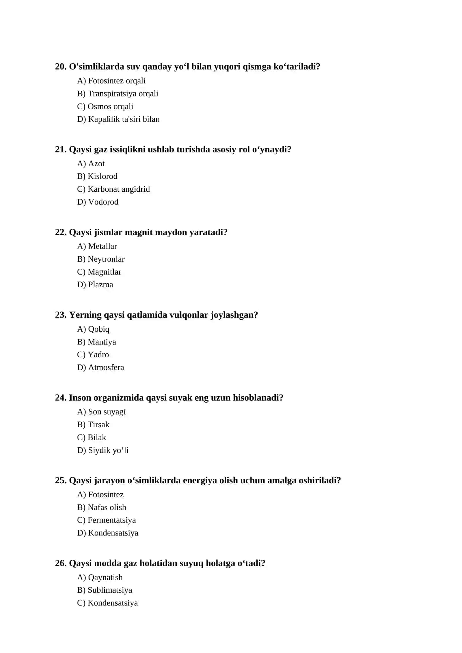 Tabiiy fan bo‘yicha 50 savoldan iborat test 4
