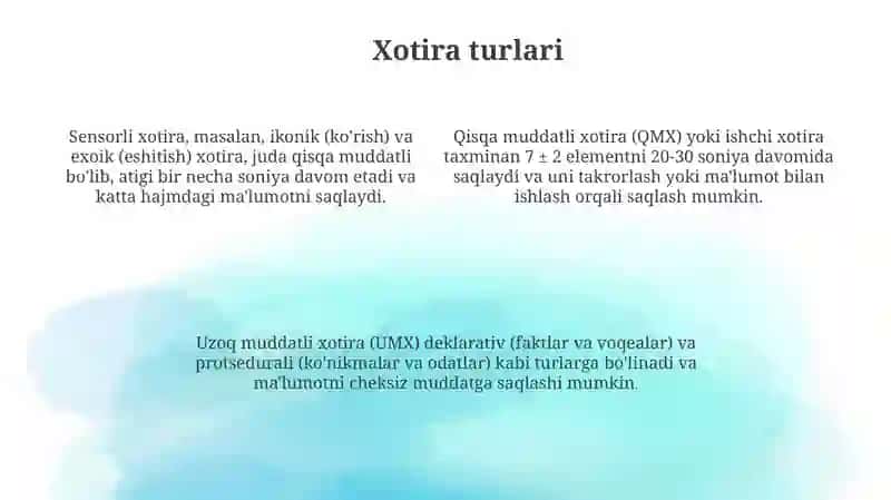 Bilish jarayonlarining qiaqacha tasnifi 4