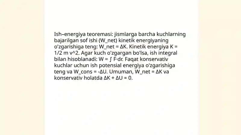Energiya va ish orasidagi bogʻlanish 4