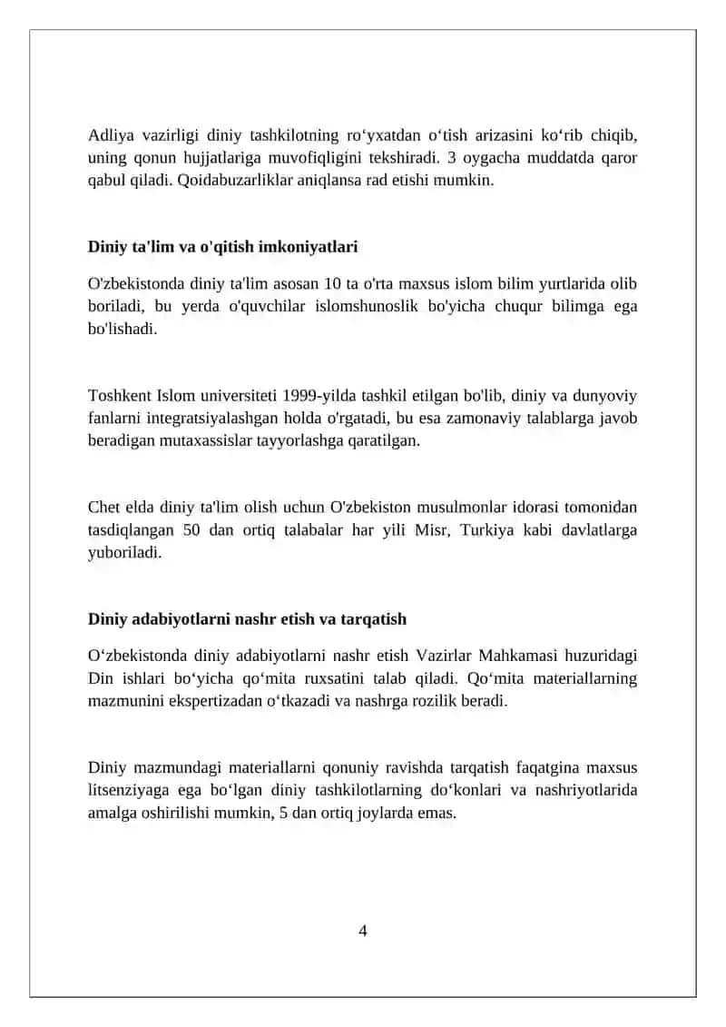 O'zbekistonda Vijdon erkinligi 4