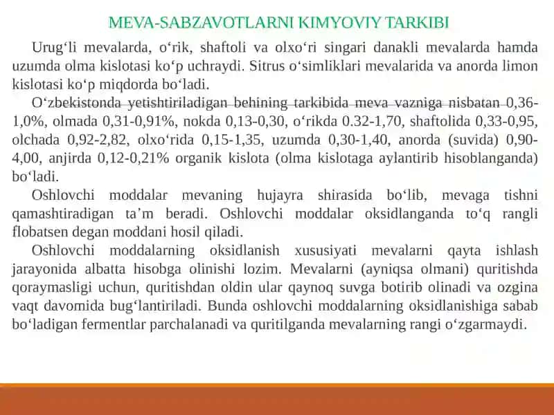 MEVA-SABZAVOTLARNI KIMYOVIY TARKIBI 4