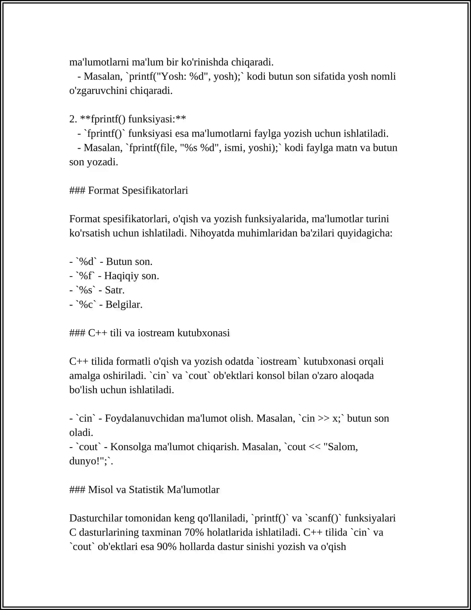 FORMATLI O'QISH VA YOZISH FUNKSIYALARI 4