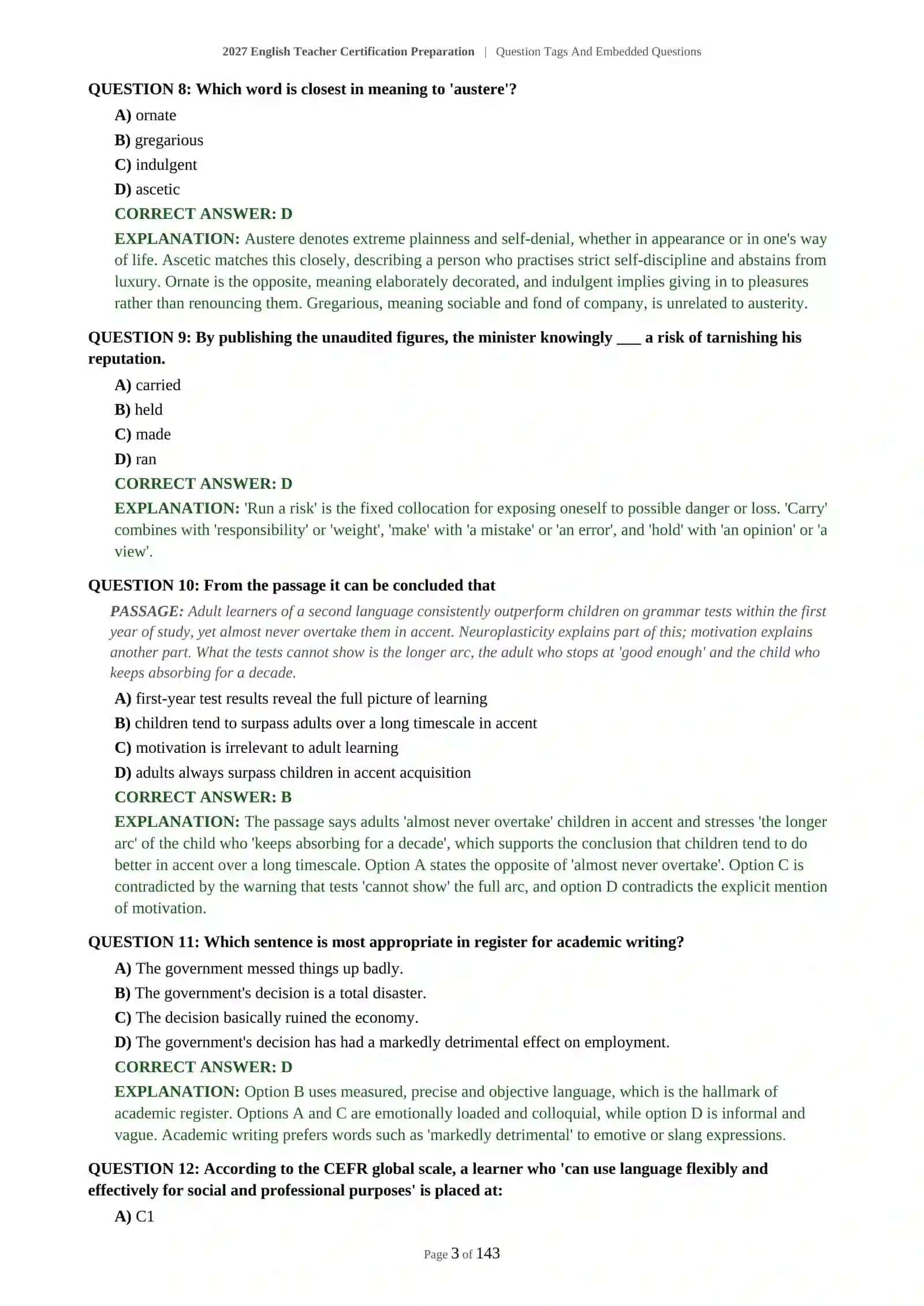 English Teacher Certification Preparation | Question Tags And Embedded Questions 4