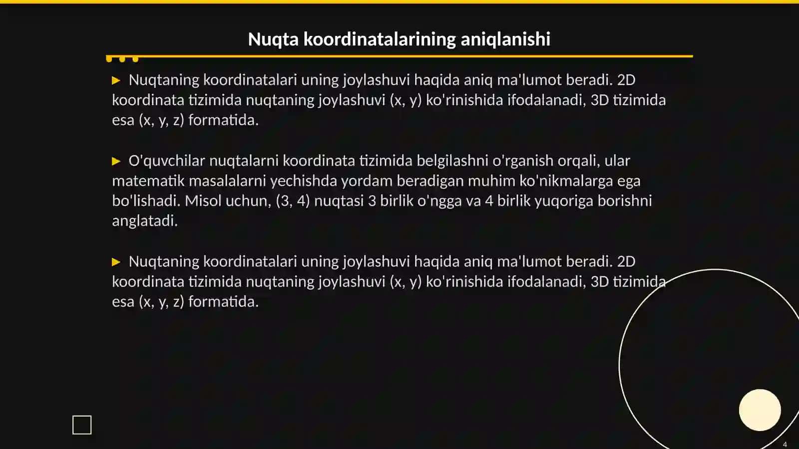 Koordinata tizimining asosiy tushunchalari 4