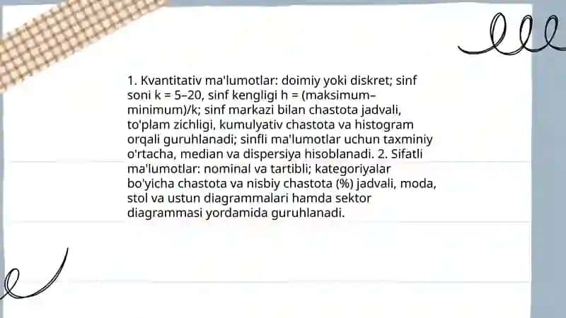 Statistik jamlash va guruhlash 4