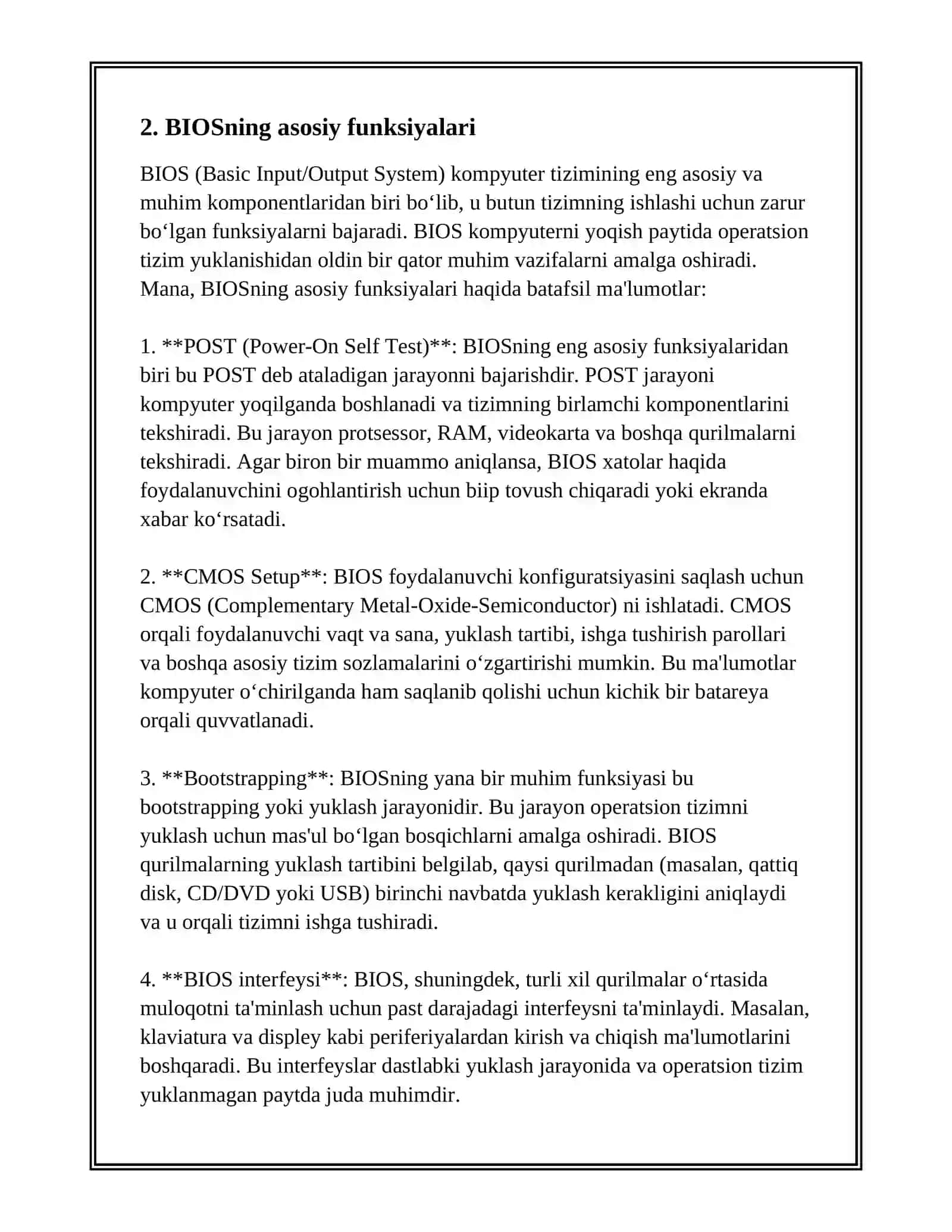 BIOS TIZIMIGA KIRISH 4