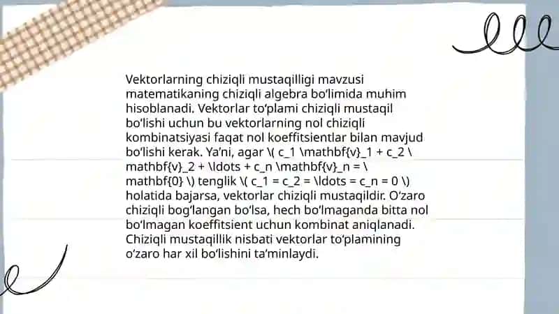 Vektorlarning chiziqli bog’liqligi 4