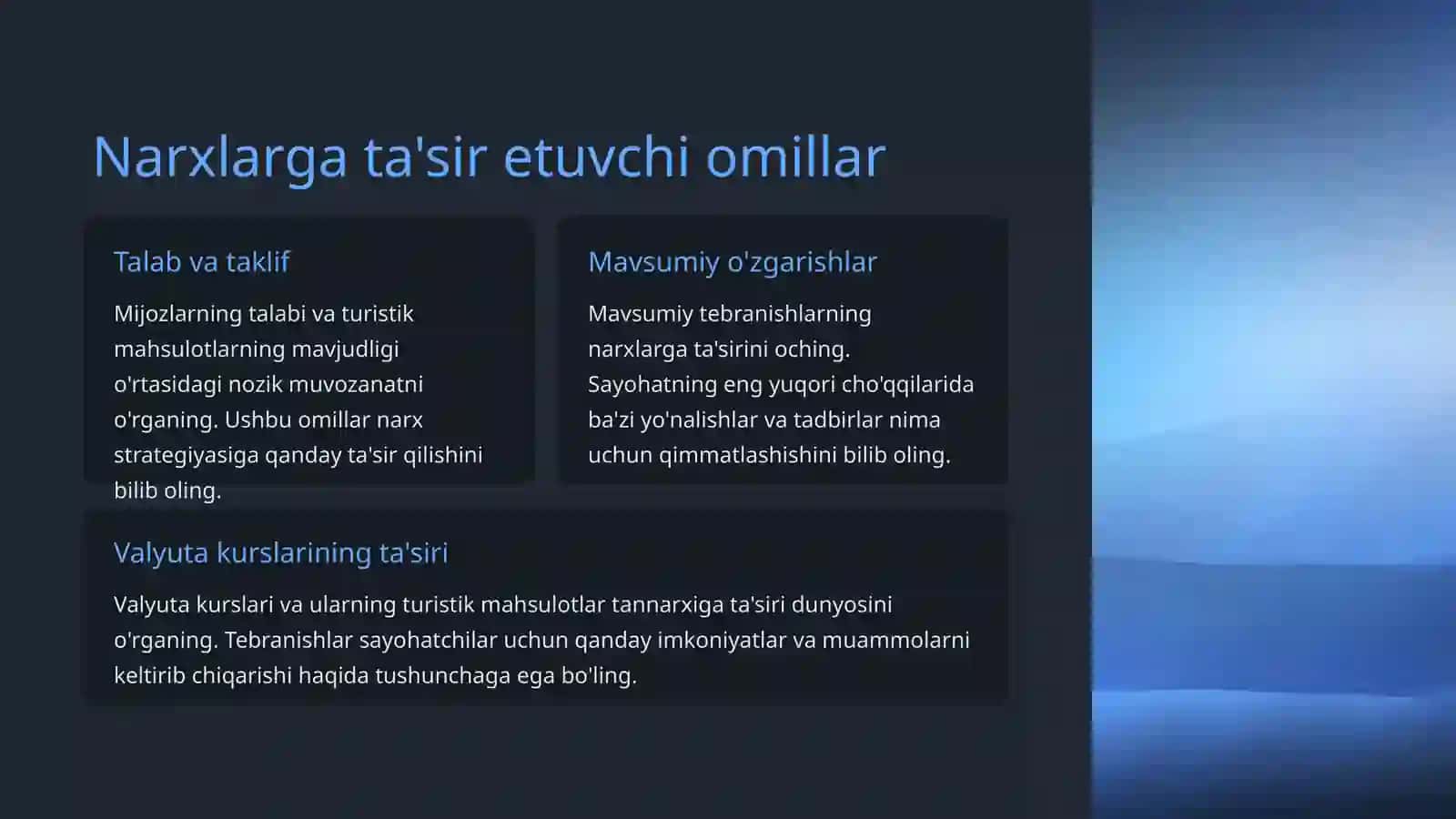 Turistik maxsulotlar narxini belgilash xususiyatlari 4