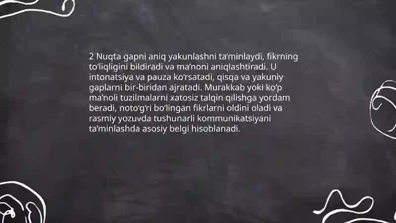 Tinish belgilarining matnda òrinli qòllanishi sabablari va maqsadi haqida izohlovchi mulohazalar yozish 4