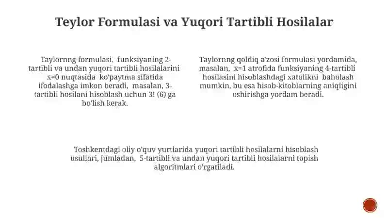Yuqori Tartibli Hosilalar 4