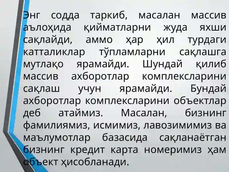 Класс тушунчаси ва уни ишлаб чиқиш 4