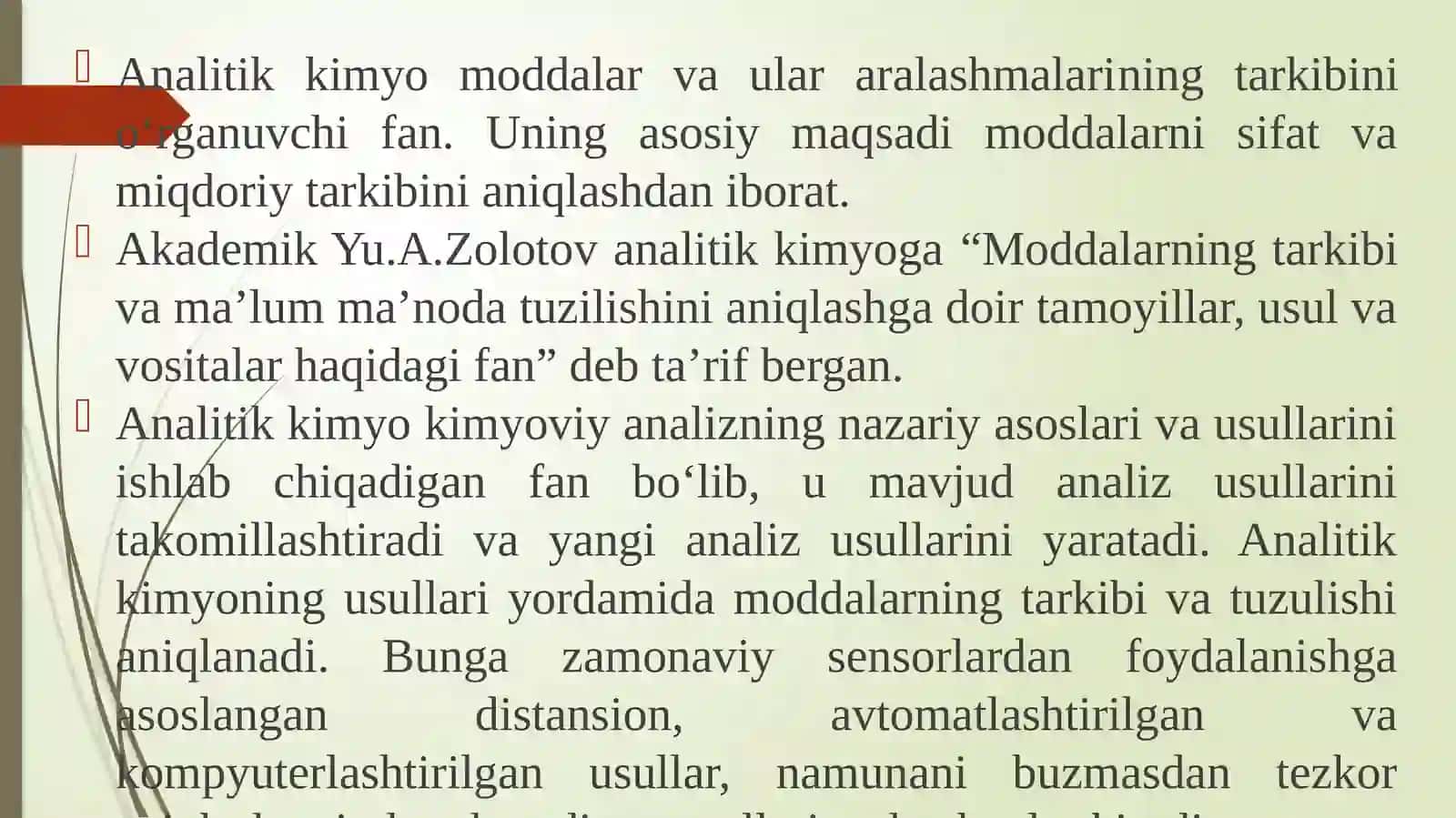 ANALITIK KIMYO FANI, TADQIQOT DOIRASI, MAQSADI VA VAZIFALARI 4
