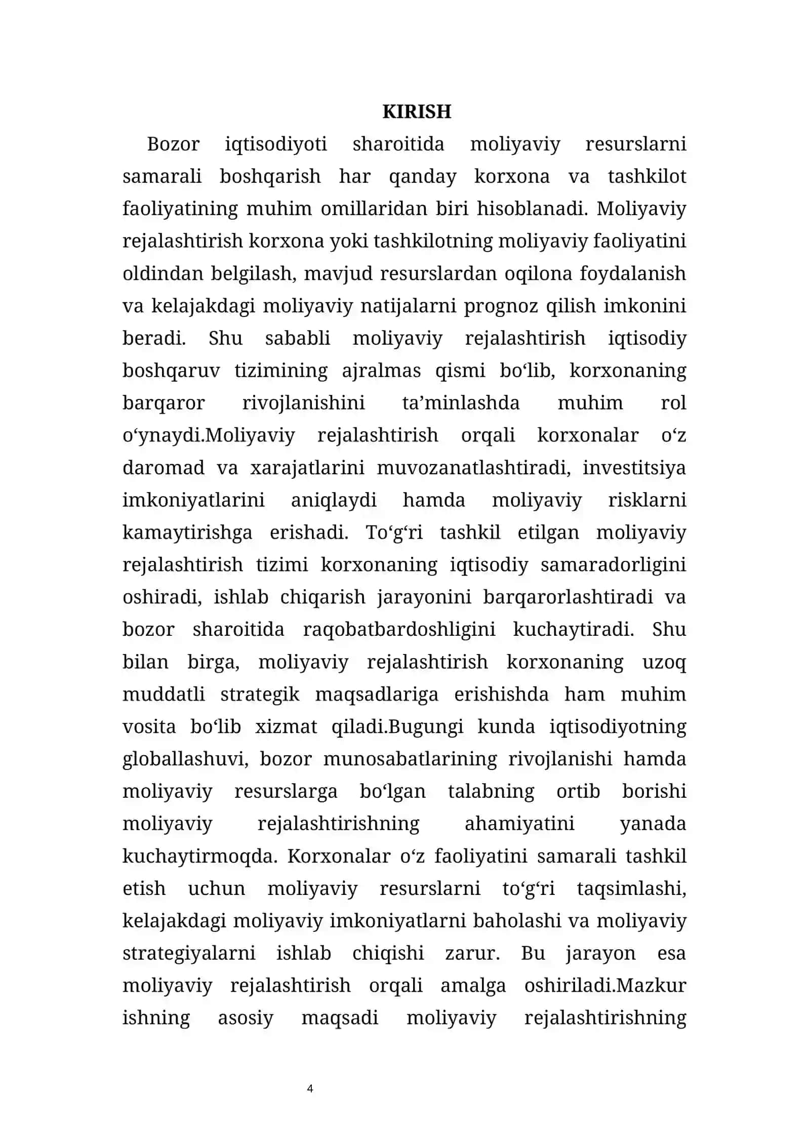Moliyaviy rejalashtirishning funksiyasi mavzusida tayyor kurs ishi 4