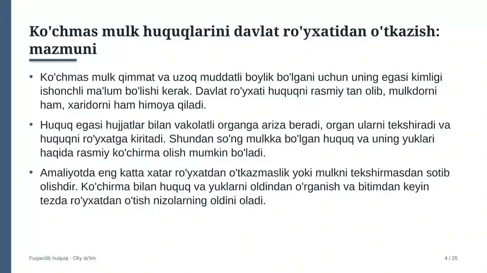 Fuqarolik huquqi · Oliy ta'lim 4