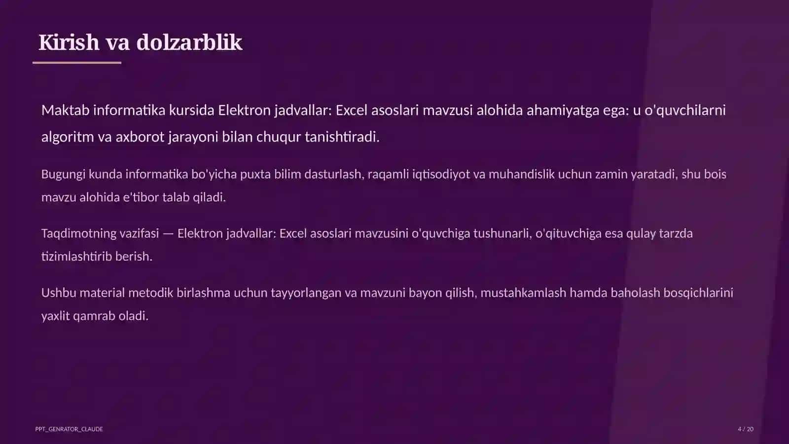 Elektron jadvallar: Excel asoslari (7-sinf) 4
