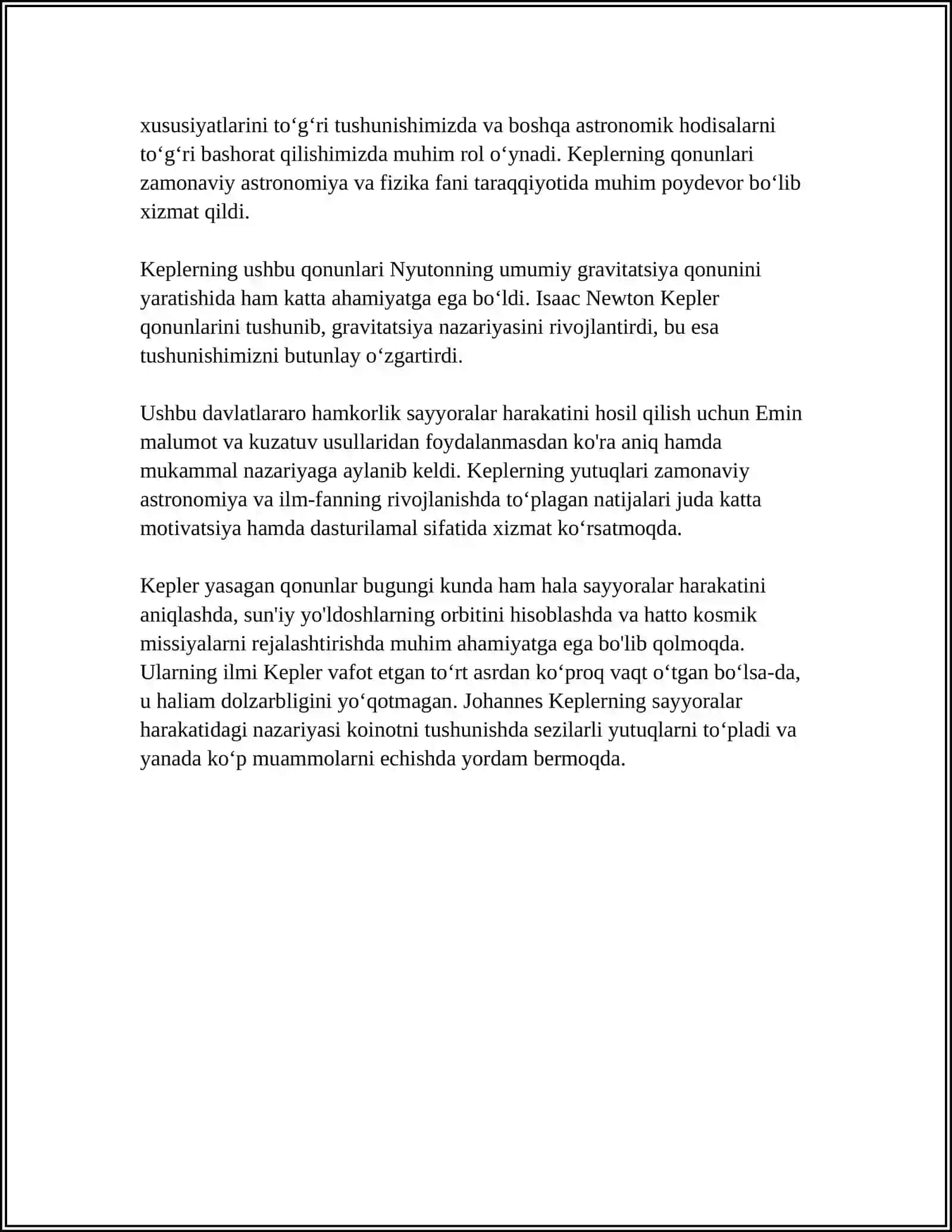 MUSTAQIL ISH Mavzu: KEPLER QONUNLARI 4