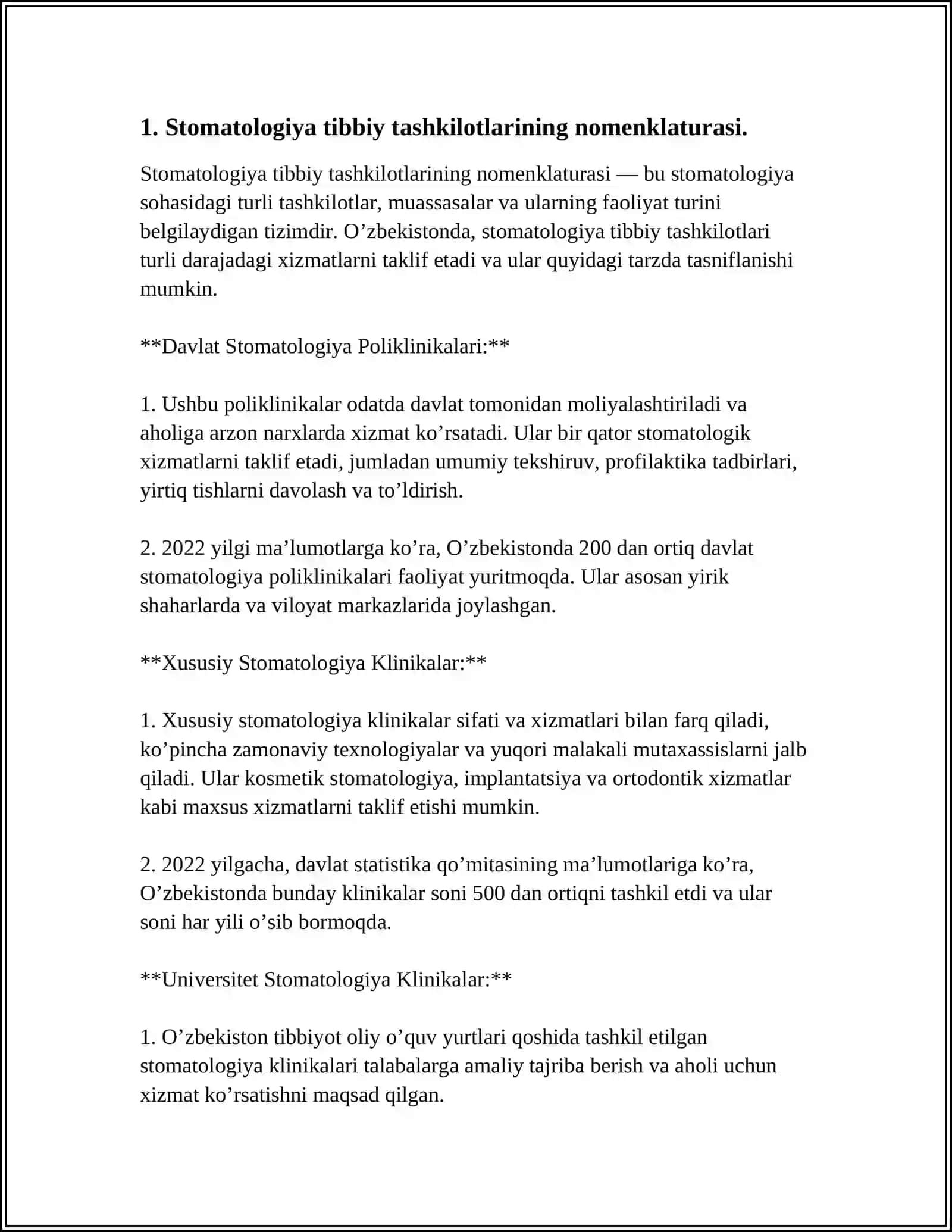 STOMATOLOGIYA PROFILIDAGI TIBBIY TASHKILOTLARNING NOMENKLATURASI 4