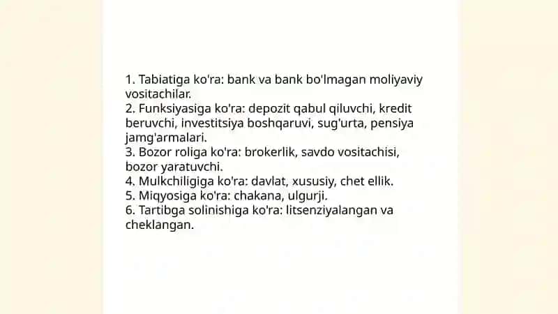 Moliyaviy vositachilarning umumiy tarkibi 4
