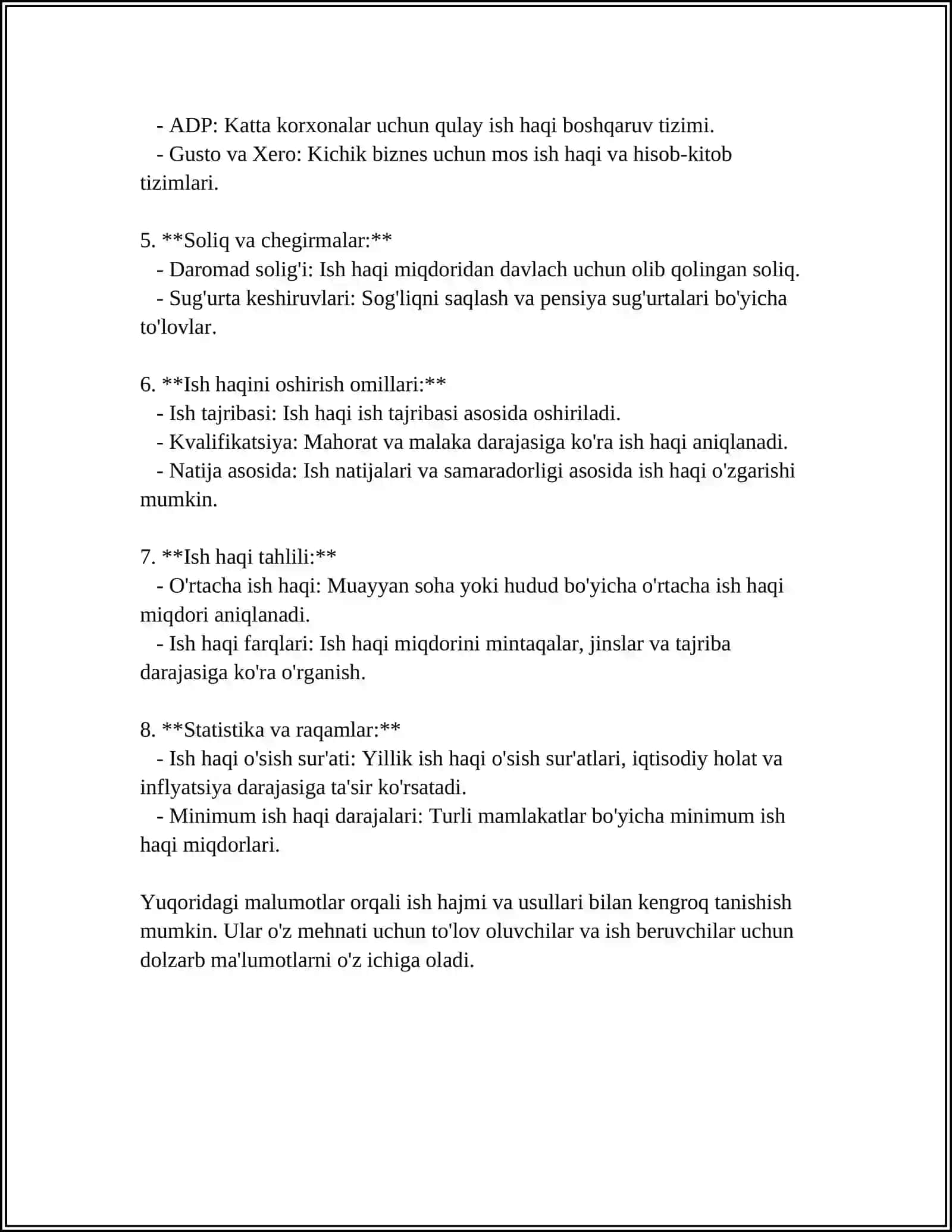 MUSTAQIL ISH Mavzu: ISH HAQI VA UNI TO'LASH TARTIBI 4