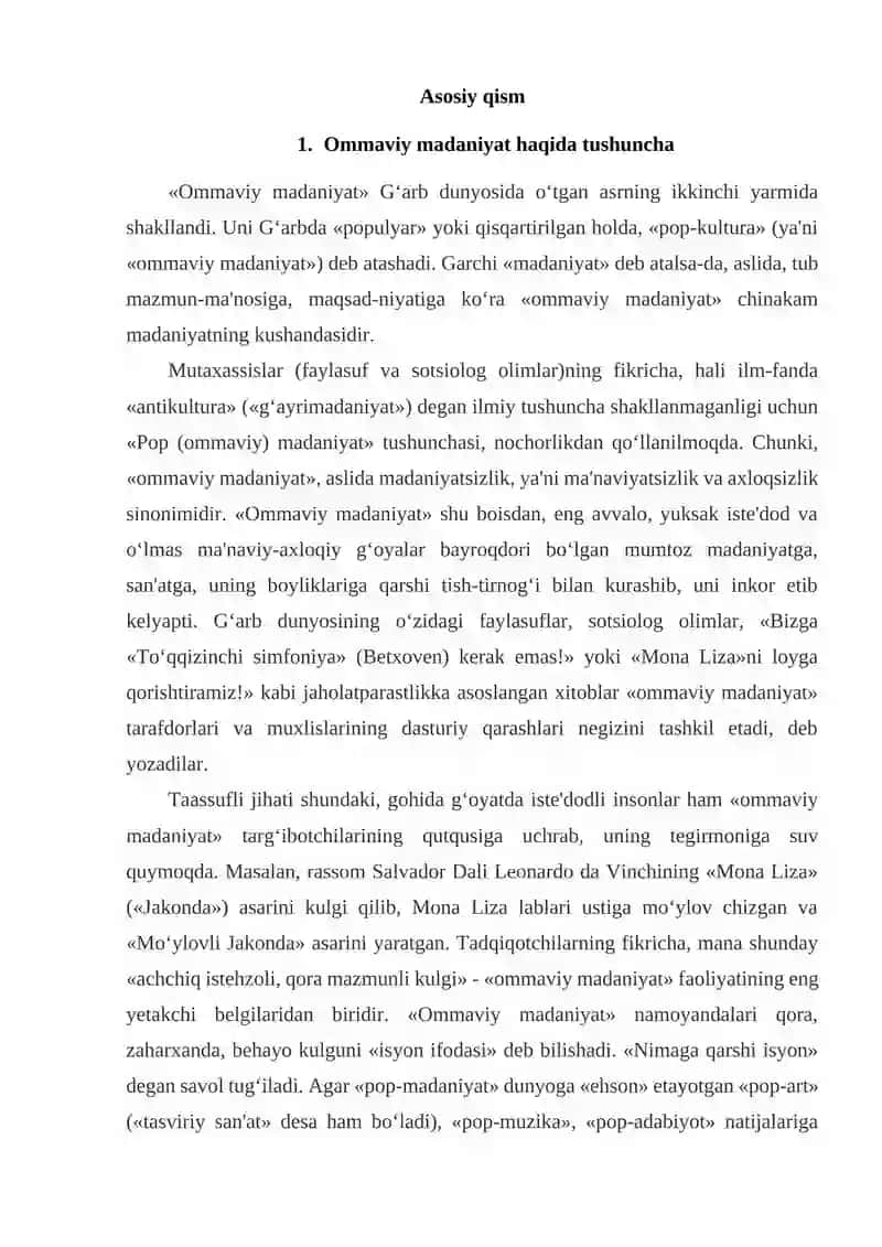 Ommaviy madaniyatning salbiy va ijobiy xususiyatlar 4