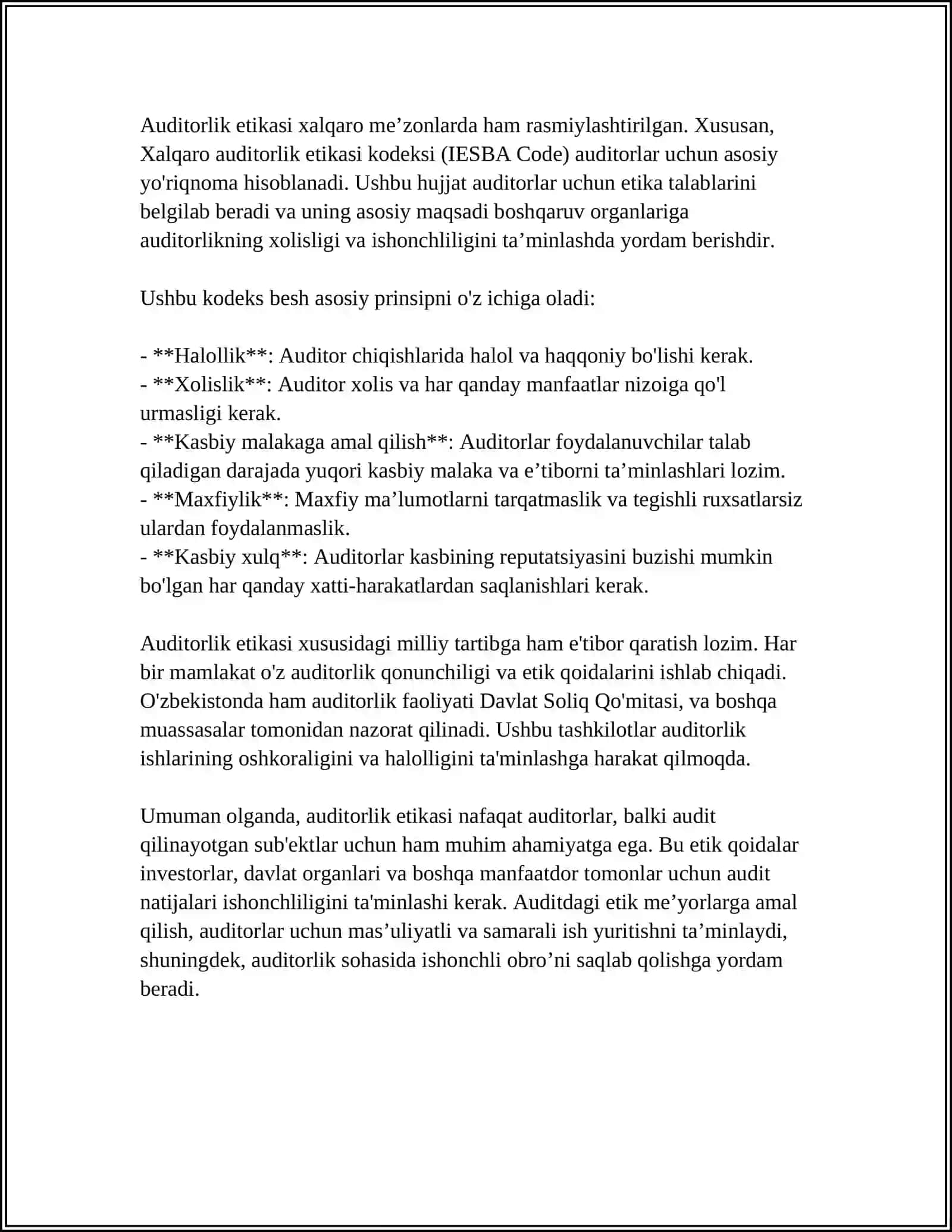 O'ZBEKISTON AUDITORLARINING KASBIY ETIKA KODEKSI 4