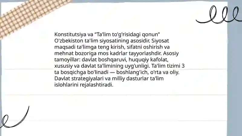 Oʻzbekiston Respublikasi ta'lim tizimi 4