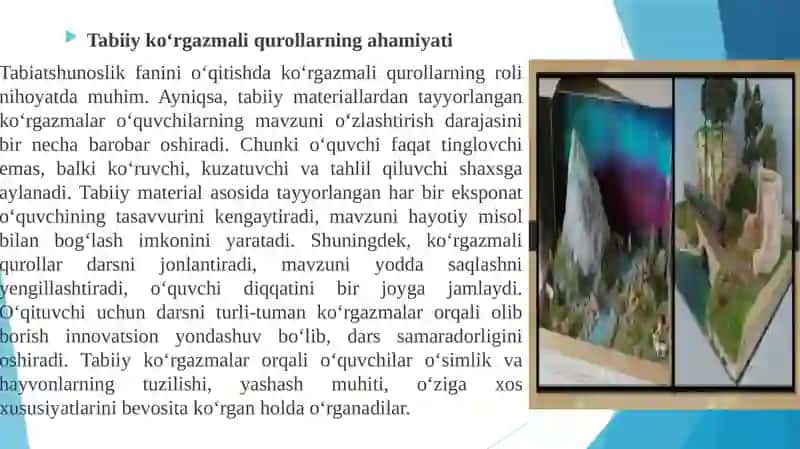 Tabiiy materiallardan ko'rgazmali qurollar tayyorlashni o'rganish ppt 4