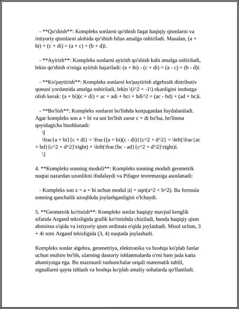 KOMPLEKS SONLAR 4