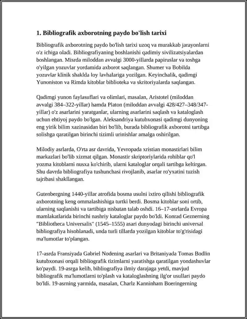BIBLIOGRAFIK AXBOROTNING PAYDO BO'LISHI VA RIVOJLANISHINING ASOSIY YO'NALISHLARI 4