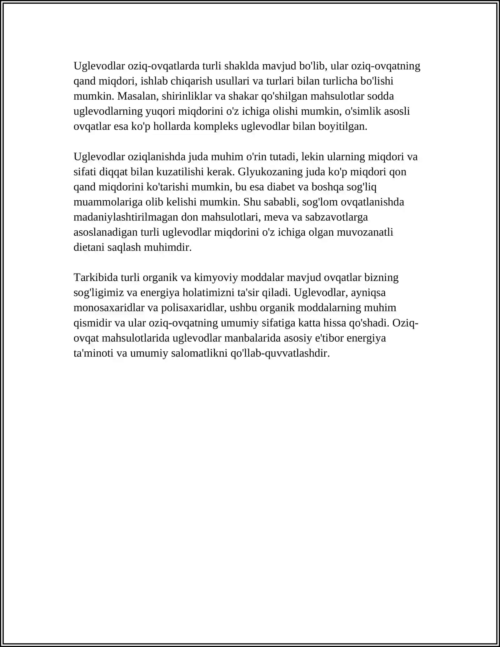 Oziq-ovqatlarda uglevodlar: monosaxaridlar va polisaxaridlar 4