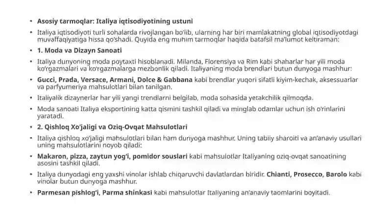ITALYANI IQTISODIYOTI YAIM VA BRENDLARI 4