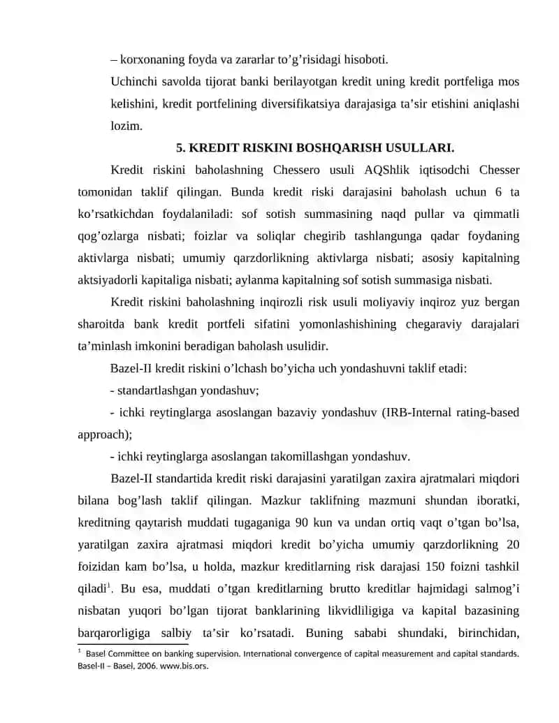KREDIT RISKI MAZMUNI, BAHOLASH VA UNI BOSHQARISH USULLARI 4