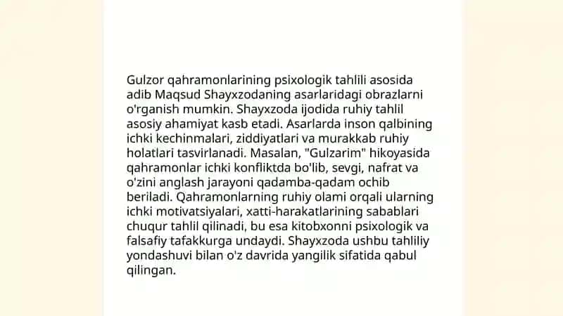Xojaning "Gulzor " asarida obraz va xarakter yaratish mahorati 4